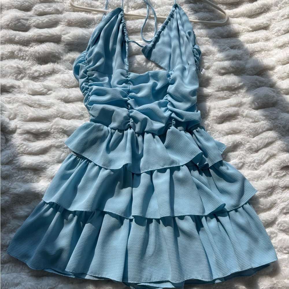 Lucy in the Sky Scout Ruffle Dress in Sky Blue
